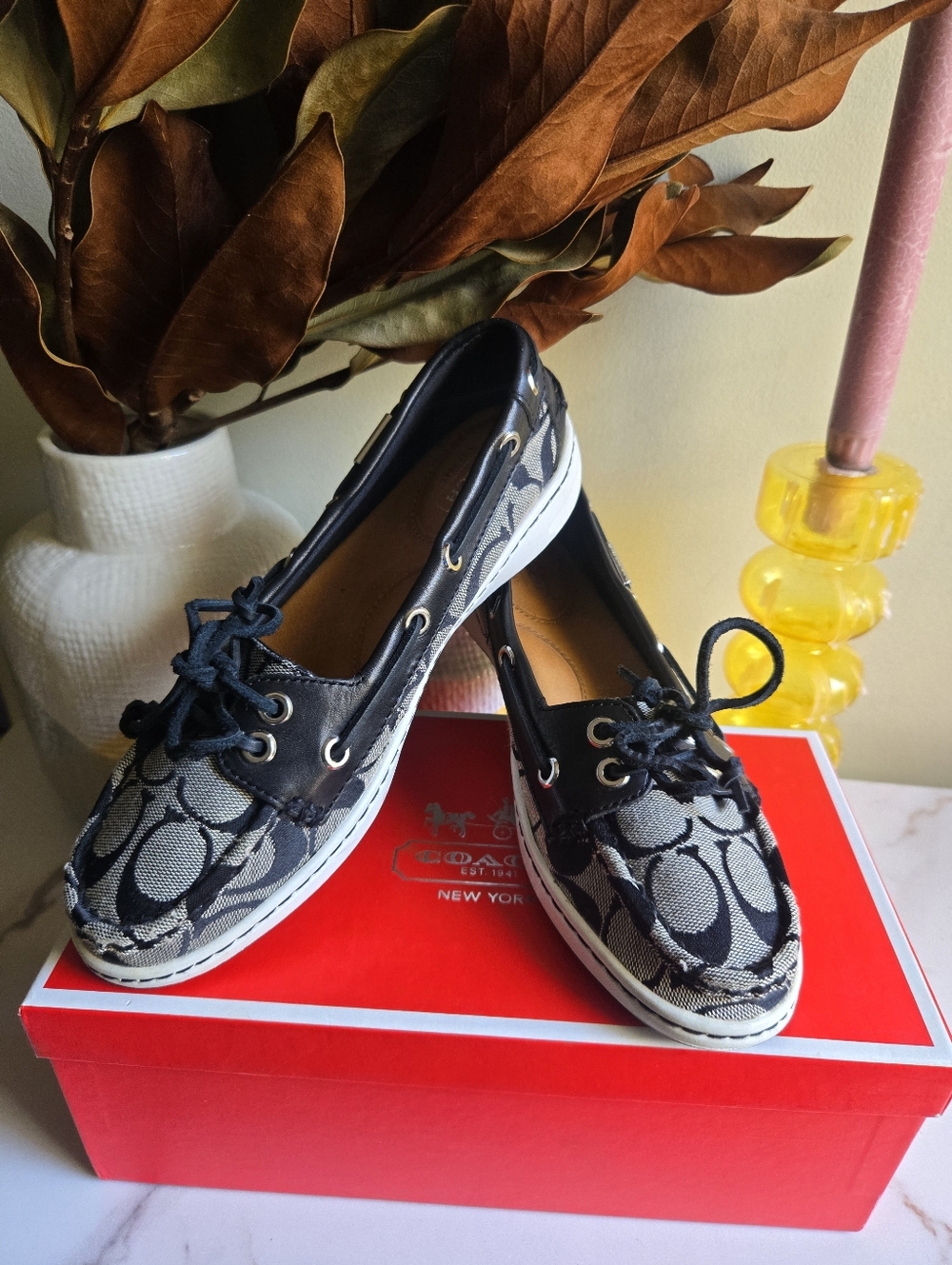 EUC Coach Signature Women’s Black Canvas Boat Shoes Size 7 B